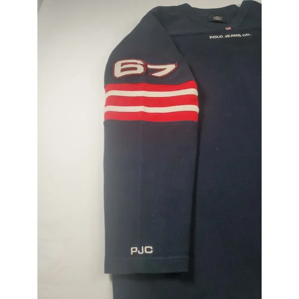 Vintage Polo Ralph Lauren Rugby Jersey Sweater Men’s XL V-Neck #67 Arm Patches